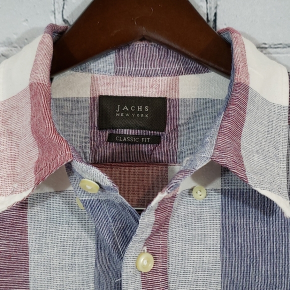 Lightweight plaid cotton linen long sleeve men's L - Picture 2 of 3